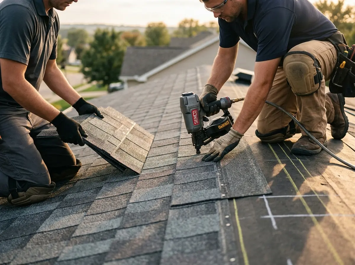 Professional roofer working on a residential roof in Bay Minette